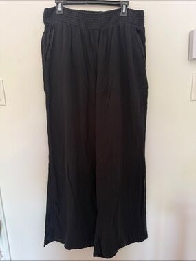 Women's Black Wide-Leg Elastic Waist Pants